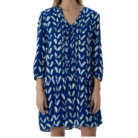 Anthropologie Dresses & Skirts - Maeve Anthropologie Blue White Mini Dress XS Drop Waist Pintuck Pleated Sheer